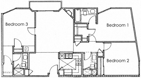 Floor plan for 3 beds, 3 baths, 1209 sqft